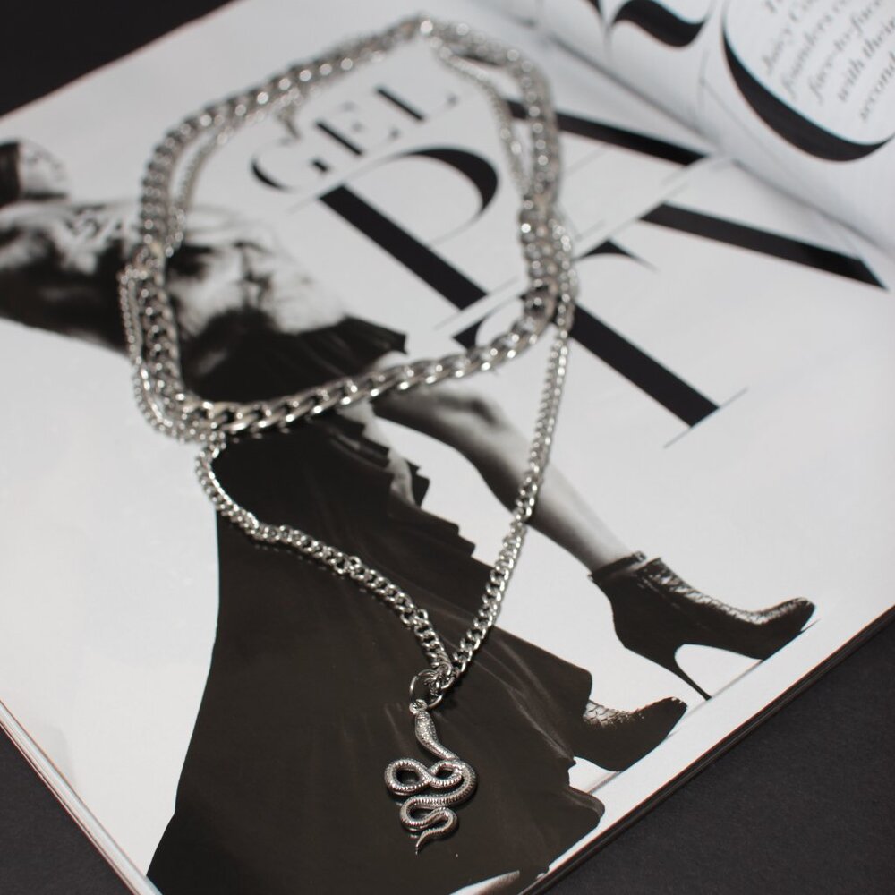 Two Necklace Layered with Snake Shape